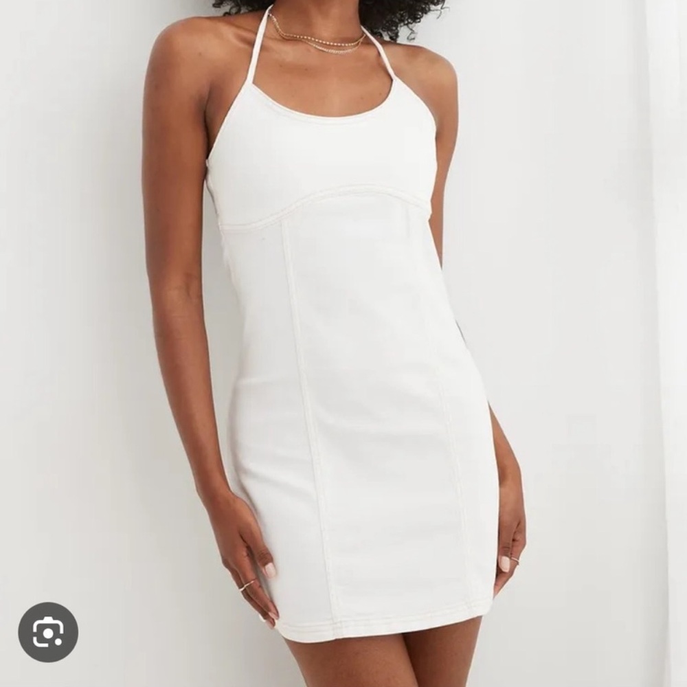 Aerie Denim White Halter mini dress NWT